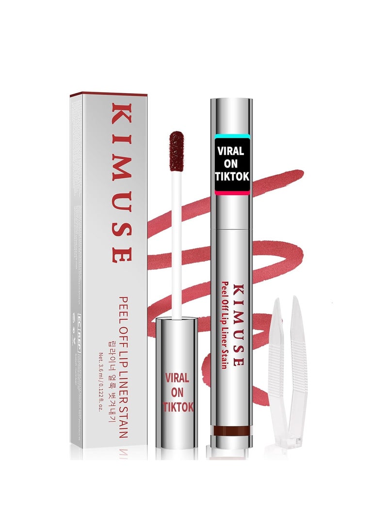 KIMUSE Peel Off Lip Stain, Long Lasting Lip Stain Peel Off with Tweezer, Waterproof Lip Liner Stain, Transfer-Proof, Highly Pigmented Color, Matte Finish