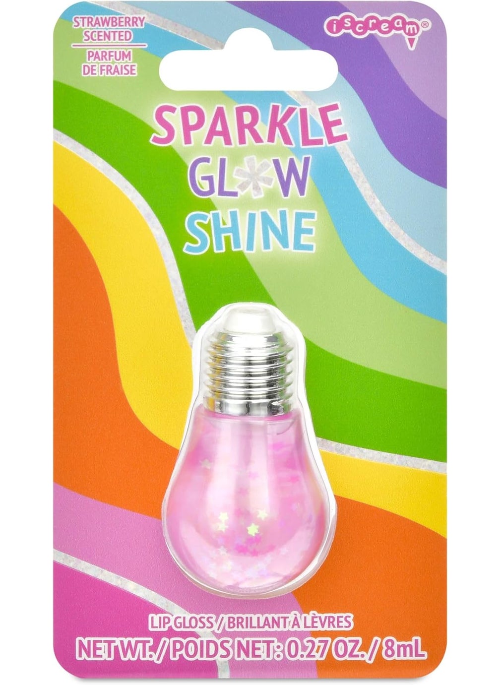iscream Holiday Lights Strawberry Scented Wand Applicator Lip Gloss with Holographic Stars