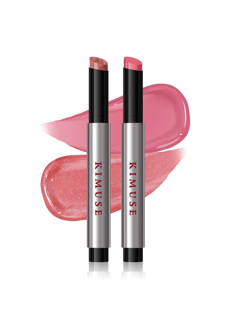 KIMUSE Lip Plumper, 2PCS Moisturizing All-in-one Lip Plumping, Gloss, Balm, Non Sticky Lip Plumper Solid Lipstick Click Lip Balm, Buildable, Vegan & Cruelty-Free