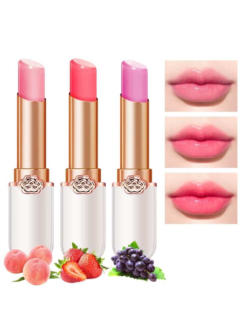 evpct 3Pcs Peach Strawberry Grape Tinted Lip Balms PH Lip Color Changing Lipstick Stain Gift Set Queen for Women Girls Korean Mood Long Lasting Color Change Light Pink Lipstick Lip Tint Gloss