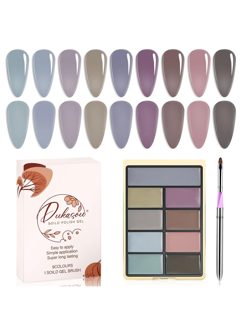Solid Gel Nail Polish Set, 9 Colors Dark Purple Solid Cream Gel Polish Palette, All Season Solid Nail Gel Polish with Brush, UV Gel Nail Polish Palette for Women DIY Manicure