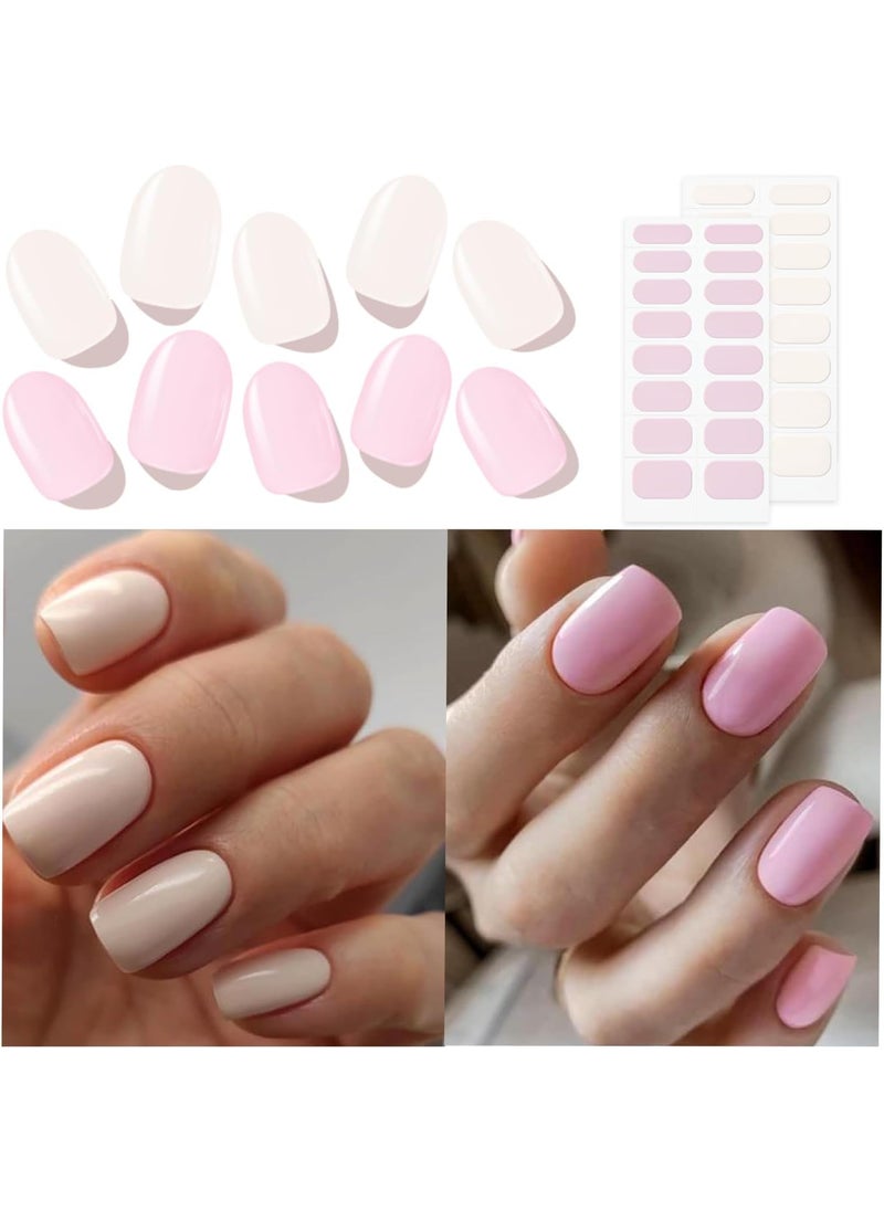 Modelones Semi Cured Gel Nail Strips, 64 Pcs Transparent Crystal Clear Pink Purple Gel Nail Stickers Sheer Gel Polish Strips, Ultra-Glossy, Long Lasting, UV Light Required
