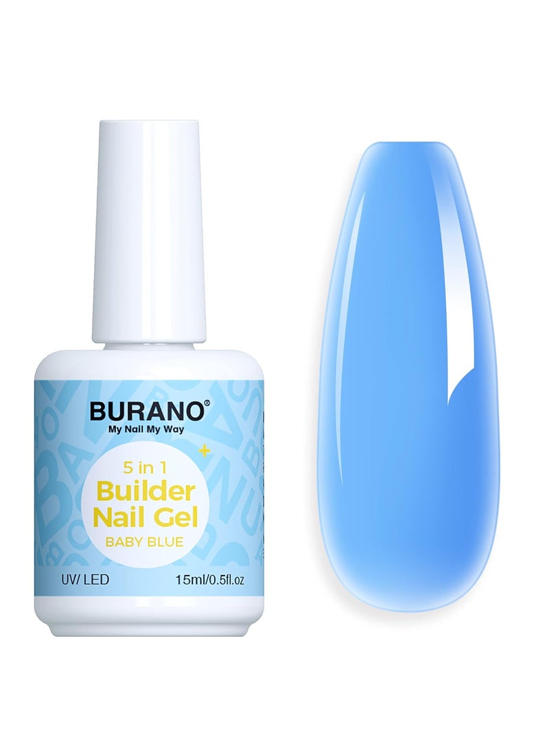 BURANO 5 in 1 Builder Base Gel 0.5 oz, Builder Gel for Nails Hard Gel Nail Extension Quick Building Gel, Builder Gel in a Bottle for Nail Pro & Beginner (Baby Blue)