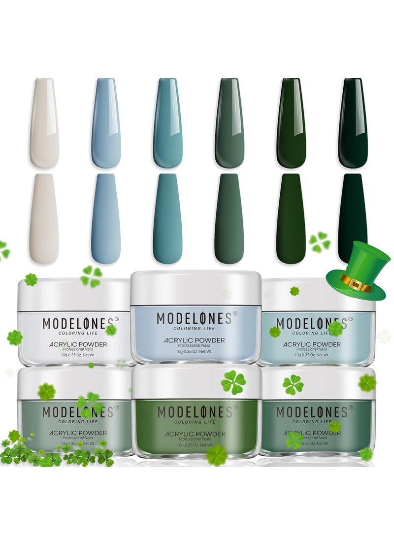 Modelones Acrylic Powder 6 Colors Acrylic Nail Powder Kit Sage Green Mist Blue Light Grey Dark Olive Shades Matcha Avocad 3D Acrylic Nail Art Nail Extension No Nail Lamp Needed (C5-Misty forest)