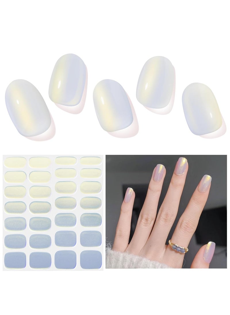 Semi Cured Gel Nail Strips, Morning | 28 pcs Gel Nail Strips Work with Any UV Lamp, Salon Quality UV Gel Nail Stickers, Easy to Apply for Home Nails DIY