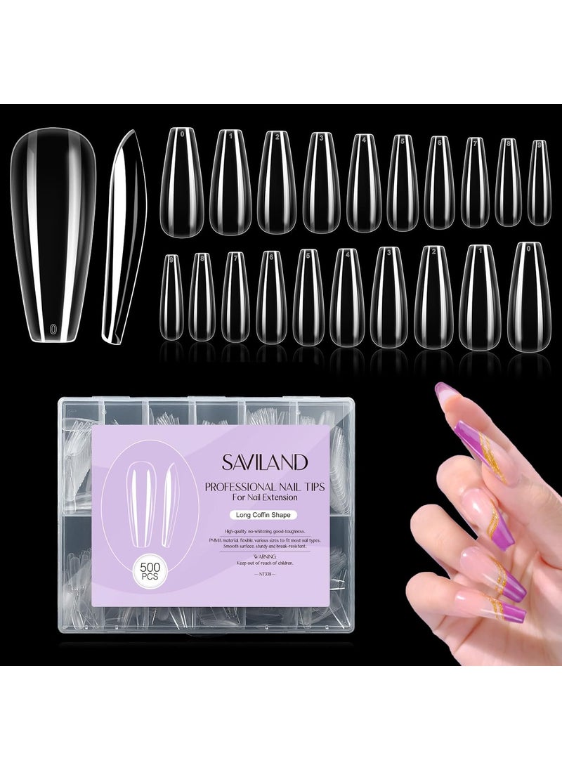 SAVILAND Gel X Nail Tips – Full Cover Nail Tips 500Pcs Coffin Nail Tips for Acrylic Nails Professional | Dipping Powder | Poly Nail Gel | Gel Nail Polish No Need to File Nail Art DIY Salon