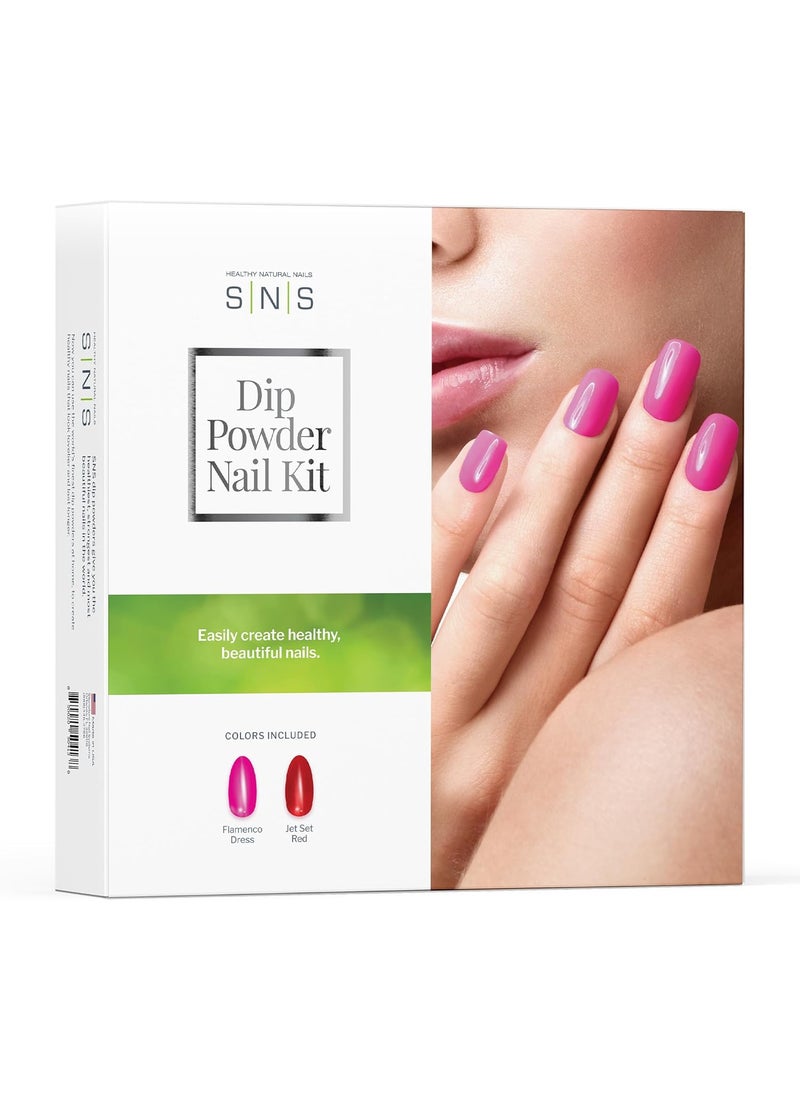 SNS Dip Powder Nail Kit, Dipping Powder Kit Starter (Hot Pink & Red) - Long-Lasting Dip Nail Colors for Stronger Nail Beds - Dip Powder Nail Color for Professionals & At-Home DIY Nail Enthusiasts