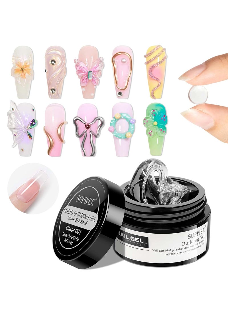 Solid Builder Gel for Nails - 3D Nail Art Gel Clear Non-Stick Hand Hard Gel for Carving Patterns Decoration Nail Art Emboss Nail Extension Gel for Nails Manicure DIY at Home 14g(0.49fl oz)