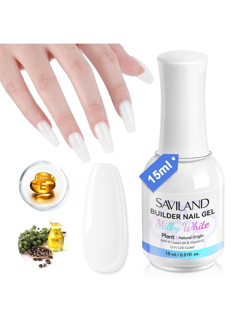 SAVLAND Milky White Builder Nail Gel: 8 in 1 Gel Builder for Nail Thickening Organic Castor Oil VE Base Nail Gel In A Bottle Nourishing & Repair Nail Strengthener Beginner Home Easy Nail Design 15ml
