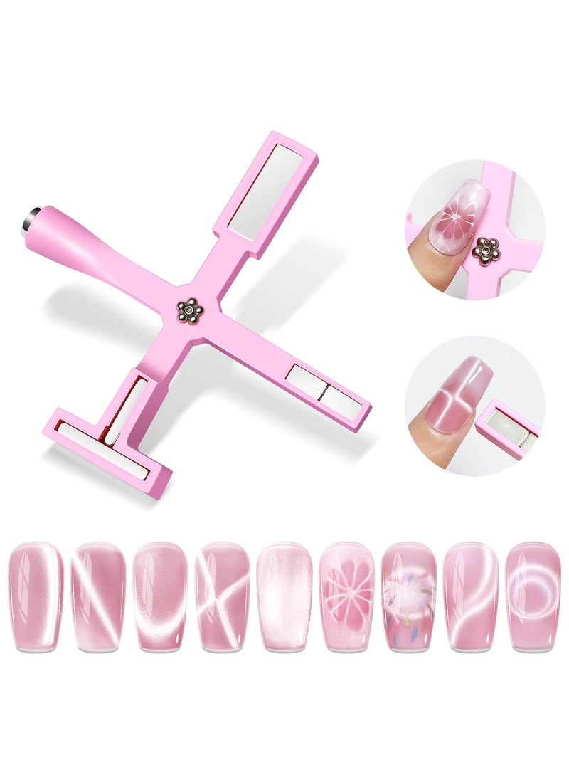 Pink 5 in 1 Nail Magnet Tool for Cat Eye Gel Nail Polish Multi-Function Magnetic Stick for Nails Strong Magnetism for 9D Strip Galaxy Cat Eye Nail Art Design DIY Home Manicure