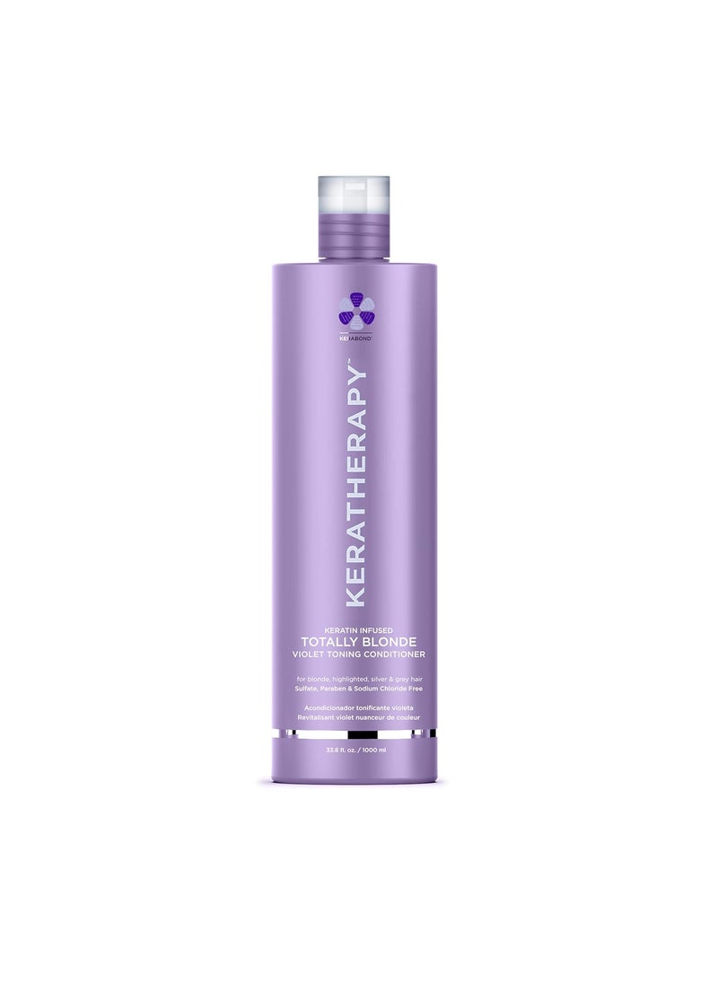 KERATHERAPY Keratin Infused Totally Blonde Violet Toning Conditioner, 33.8 fl. oz., 1000 ml - Keratin Therapy Purple Conditioner for Blonde Hair, Brassy, Silver, & Highlighted - Sulfate & Paraben Free