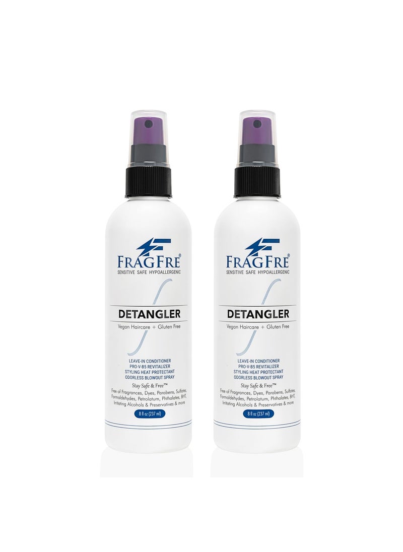 Detangler 8 oz (2-Pack Gift Set) - Fragrance Free Hypoallergenic Parabens Free - Hair Detangler Leave-in Conditioner for Sensitive Skin - Styling Heat Protectant - Vegan Cruelty/Gluten Free