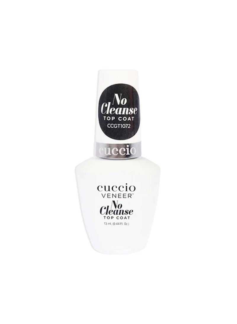 Cuccio No Cleanse Top Coat Nail Polish – High Gloss Shine, UV/LED Compatible, Chip-Resistant for Long-Lasting Manicures, 0.44 Fluid Ounce
