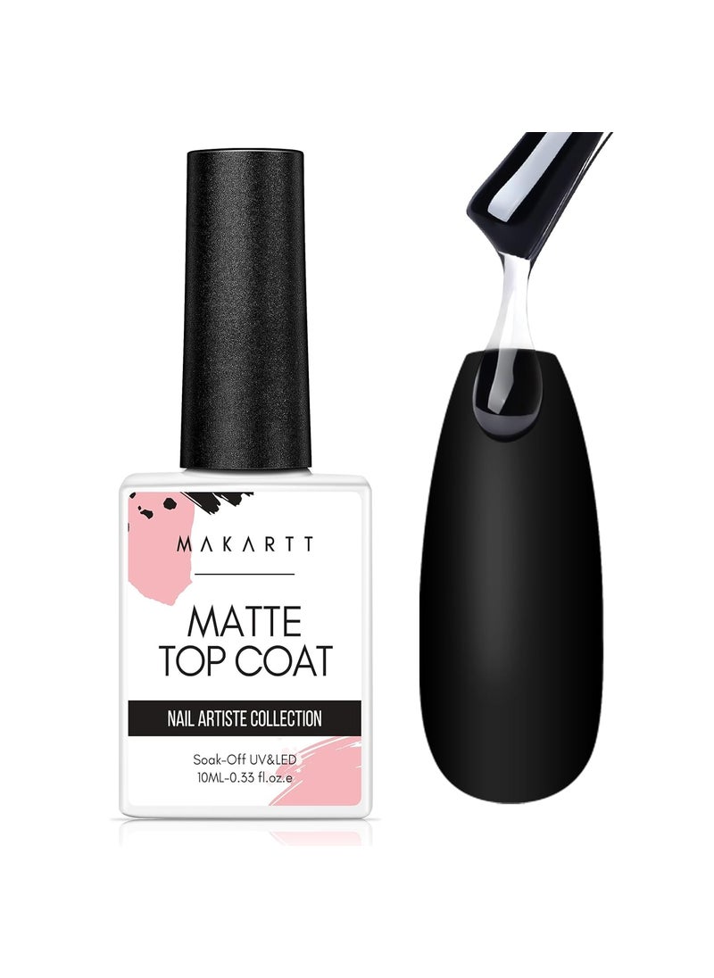 Makartt Matte Gel Top Coat 10ml, Soak Off No Wipe Long-Lasting Matte Finish for Nail Art, Protective Seal with Smooth Velvet Texture for DIY and Salon Manicure