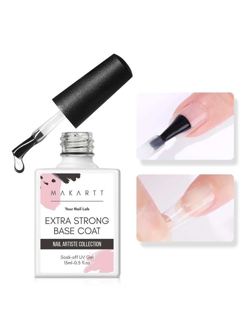 Makartt Base Coat Nail Polish: 15ml Extra Strong Long-Lasting Gel Base Coat Nail Gule for Small Nail Charms Press on Nails LED Lamp UV Gel Base Coat Clear Foundation for Salon DIY Home Gift for Women