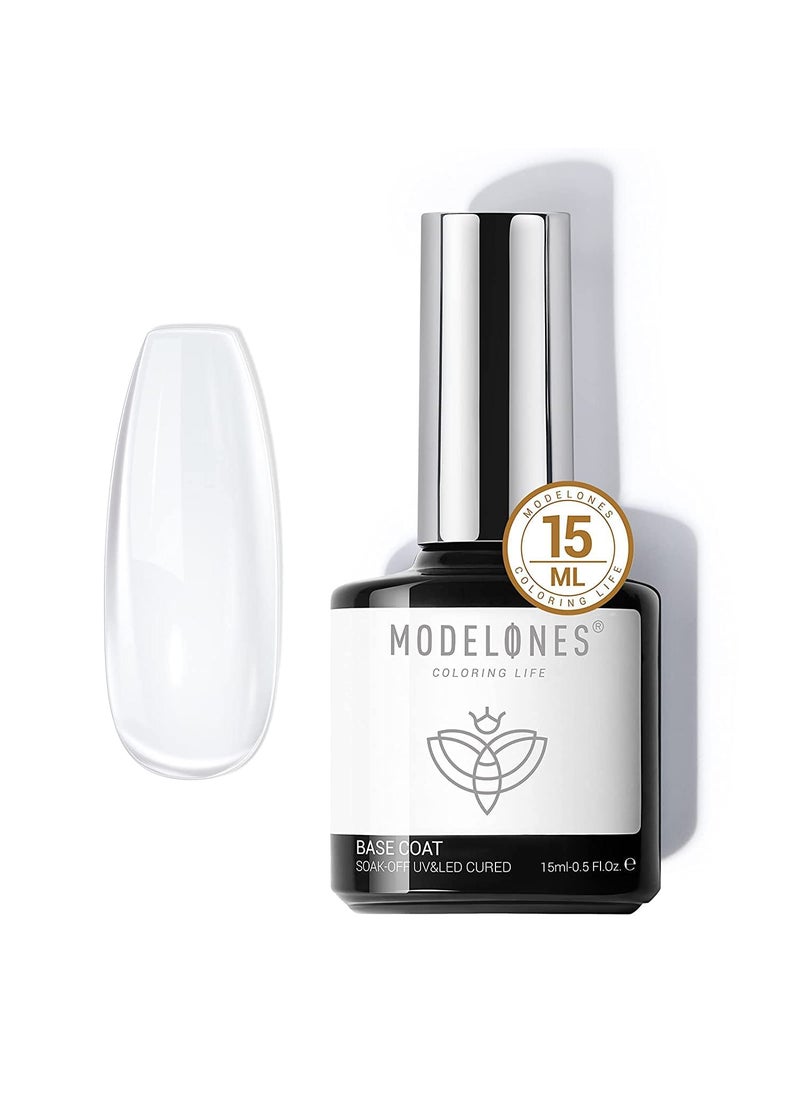 modelones Gel Nail Polish Base Coat, 2025 Upgraded Formula Clear High Glossy Gel Base Coat Soak Off Long-Lasting DIY Home Salon Nail Art 15ml