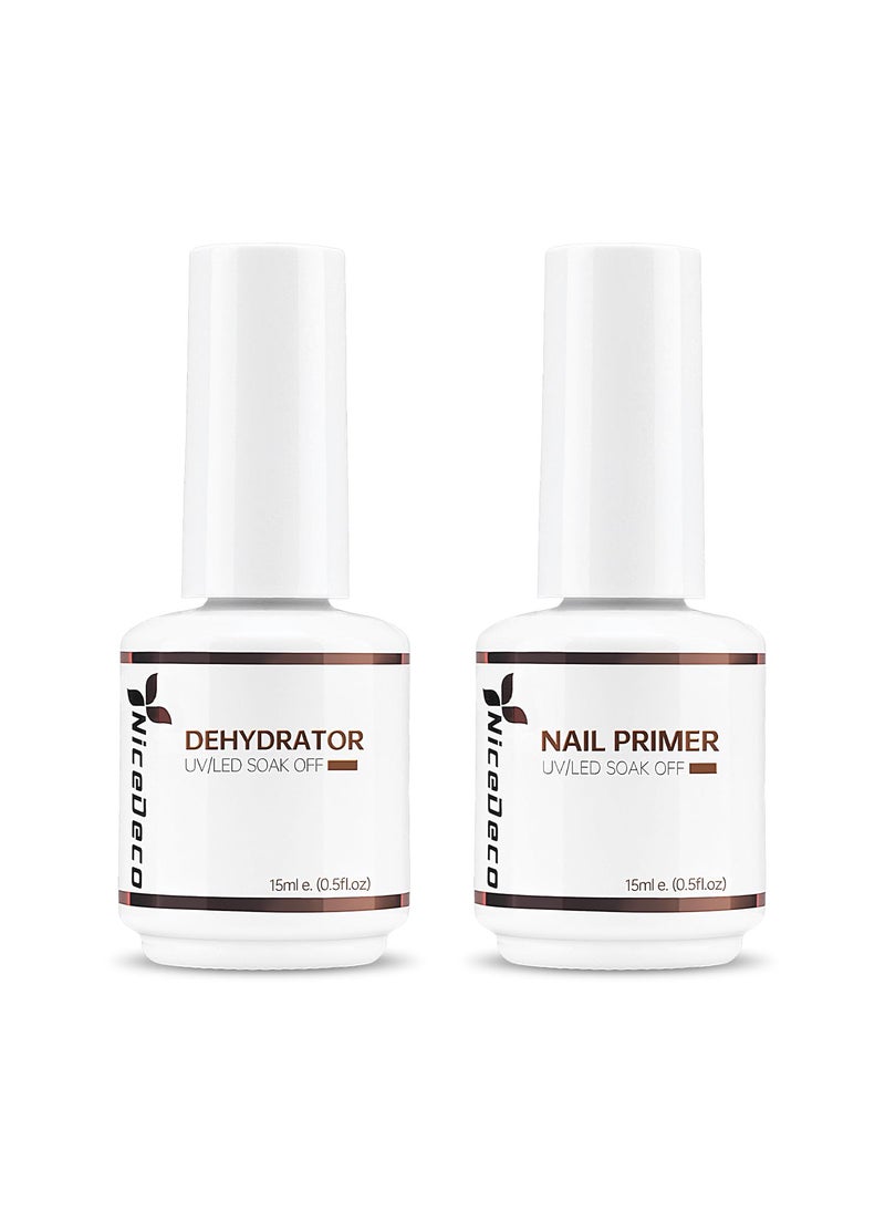 Hema Free Nail Primer Nail Dehydrator 2 x 15ml Cruelty Free Vegan Nail Prep Dehydrate Bond Primer Kit for Long-Lasting Acrylic Gel Nail Polish