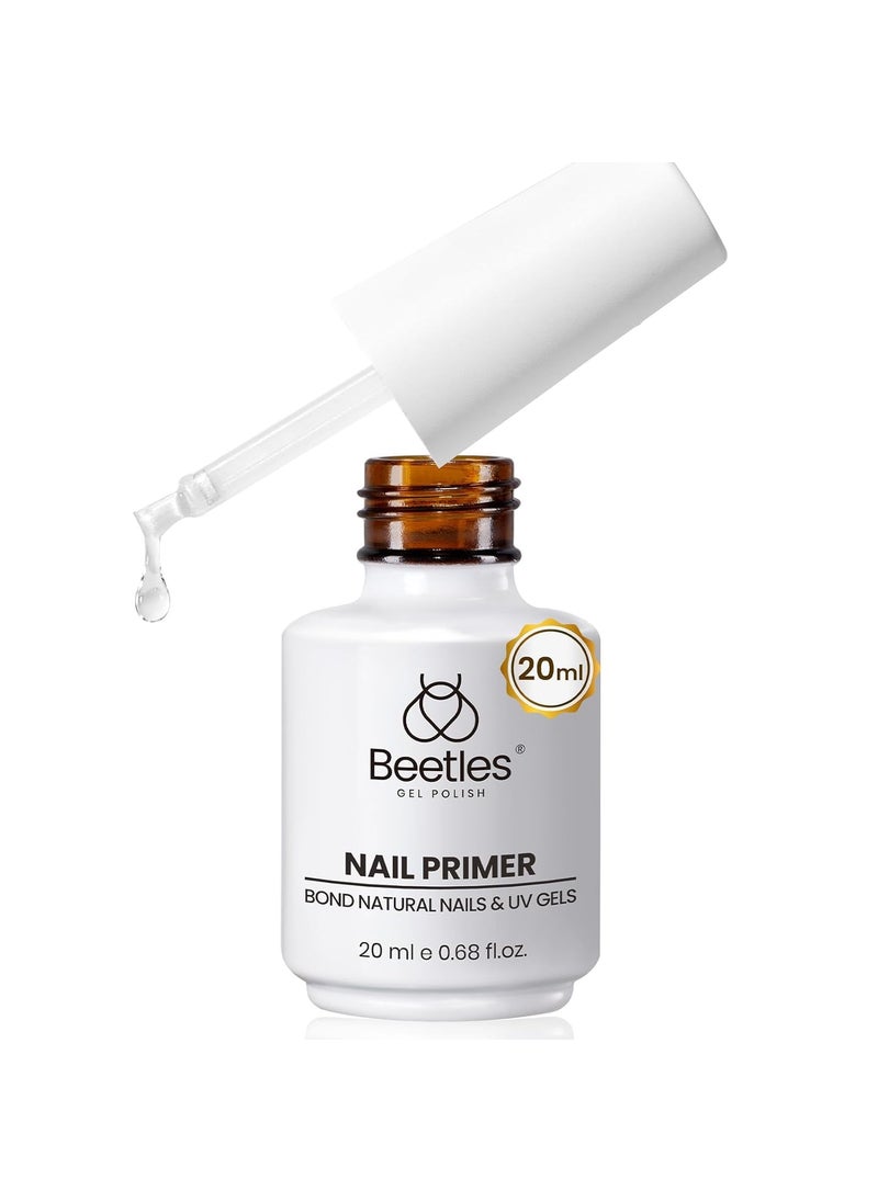 Beetles 20ml Nail Primer for Gel Nail Polish, Hema Free Nail Dehydrator and Primer Nail Prep Bond Primer Acid Free Fast Air Dry Nail Bonder for Acrylic & Uv Gel Nail Gift for Women