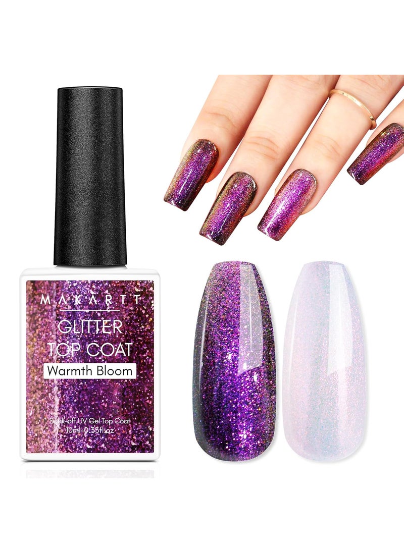 Makartt No Wipe Glitter Gel Top Coat, Pink Aurora UV LED Gel Polish, Long-Lasting High Shine Gloss, 10ML, Perfect for Nail Art & DIY Manicures