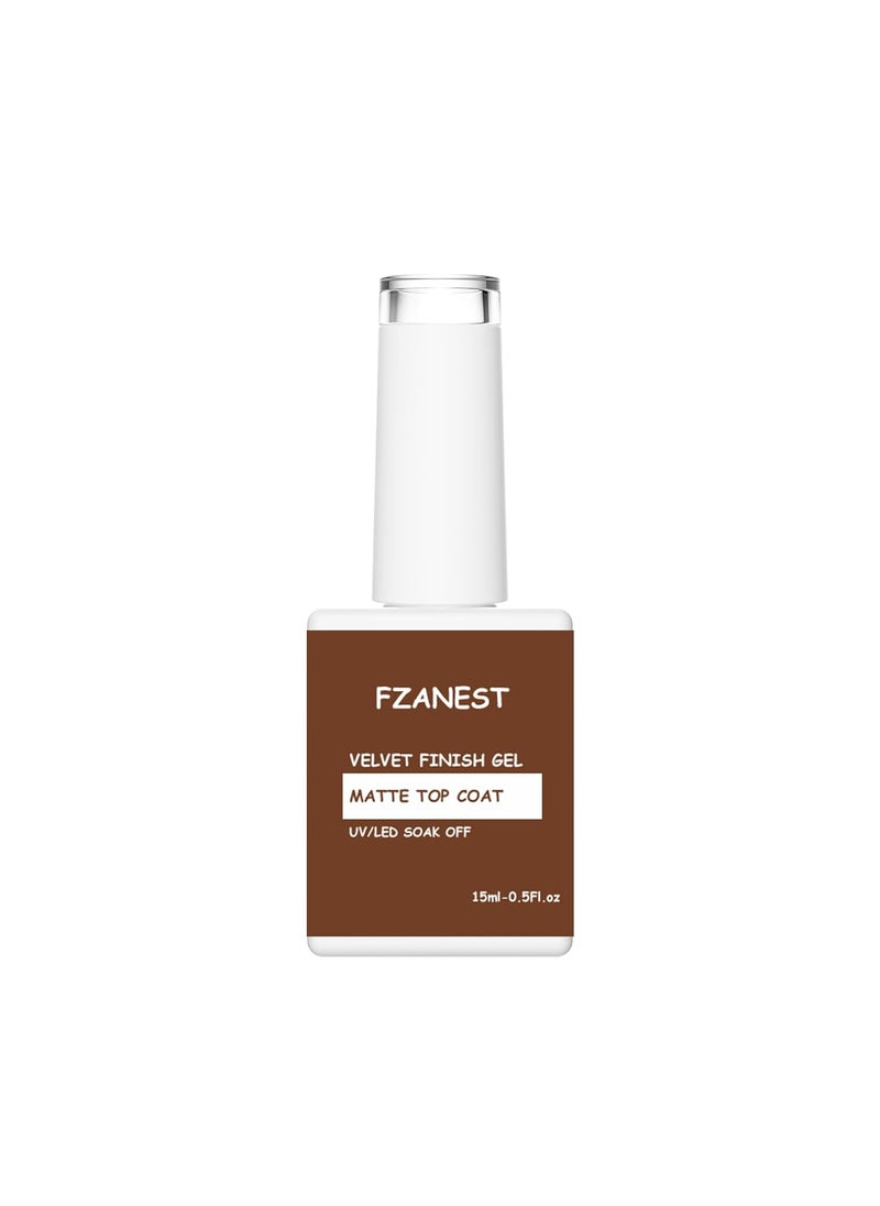 FZANEST Matte Gel Top Coat for Gel Nail Polish, 15ml Long Lasting Velvet Effect Finish Soak Off UV LED Soak Off
