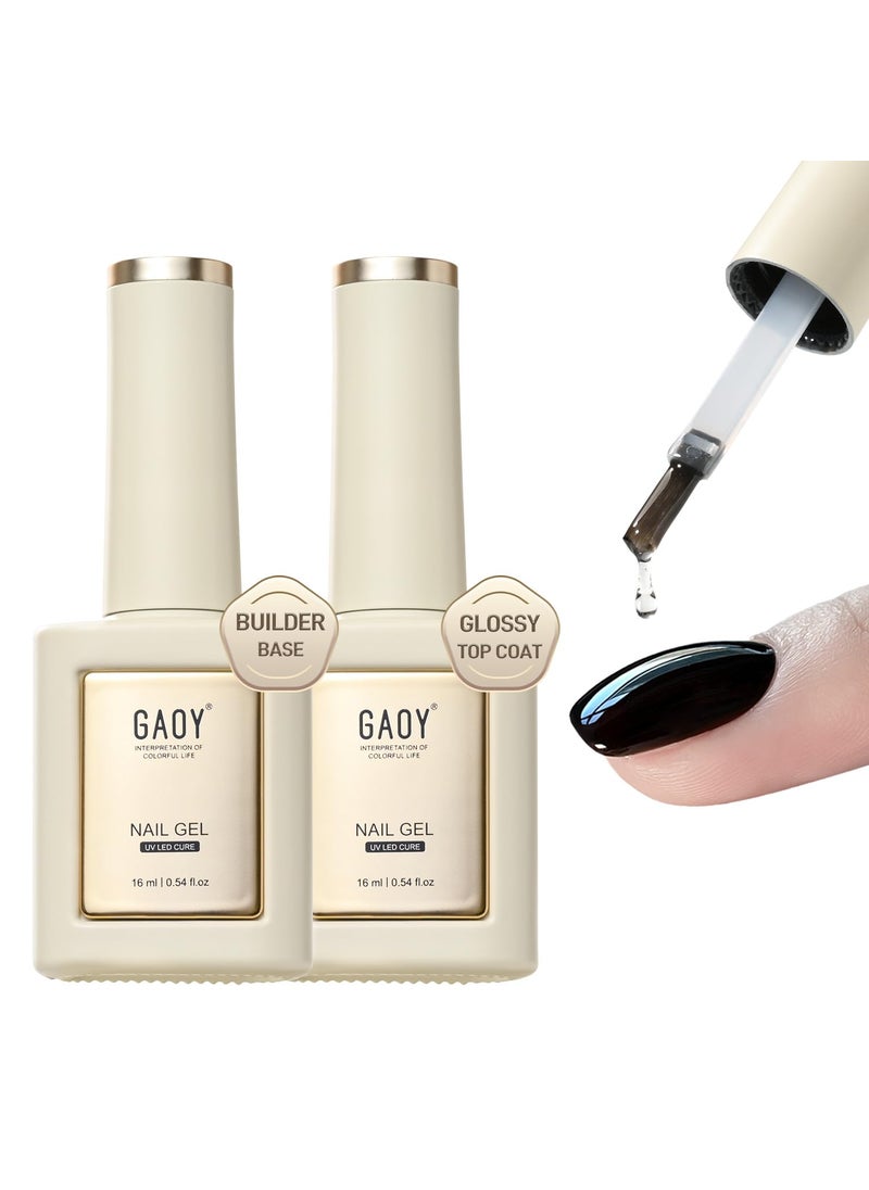GAOY Glossy Gel Top Coat and Builder Base Set, 2 Pcs 16ml Glassy Top Coat and Rubber Base Combination for UV Light Cure Gel Nail Polish