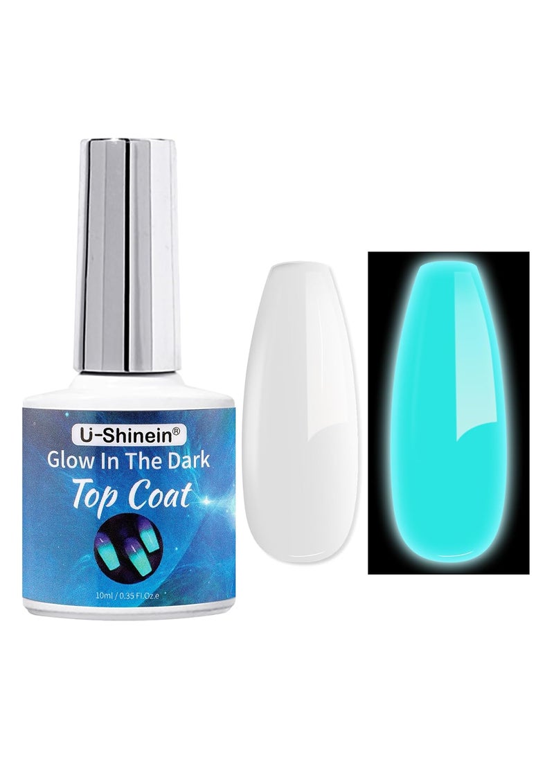 Glow In The Dark Gel, Glow in Dark Gel Polish, No Wipe Long-lasting Luminous Blue Nail Gel Top Coat, Transparent Glow Gel, UV LED Needed Perfect with Any Colors, Halloween Nail Gel