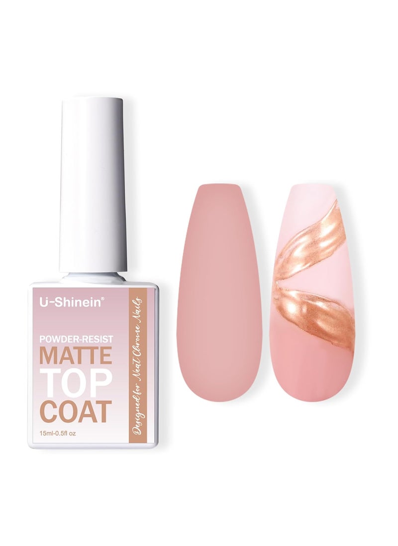 Matte Top Coat Gel Nail Polish, 15ml Powder-Resist Matte Gel Top Coat for Neat Nail Chrome Design, Matte Finish Soak Off Nail Lamp Gel for Long Lasting Nail Art Manicure DIY Home Salon