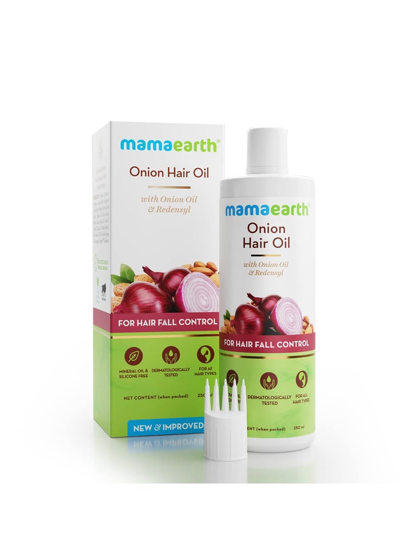 Mamaearth Onion Hair Oil | Natural & Organic Anti Hair Loss & Hair Fall Control Oil with Redensyl | for Color Treated & All Hair Types | 8.45 Fl Oz (250ml)