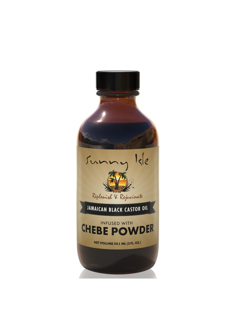 Sunny Isle Jamaican Black Castor Oil Infused with All-Natural African Chebe Powder 2oz | For Longer, Stronger Hair | Moisturizer for All Hair Types