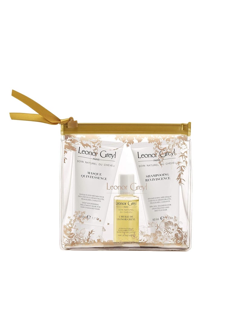 Leonor Greyl Paris - Premium Luxury Travel Kit for Damaged Hair - TSA Approved- Travel Size Shampoo, Hair Oil & Conditioning Mask Damaged Hair