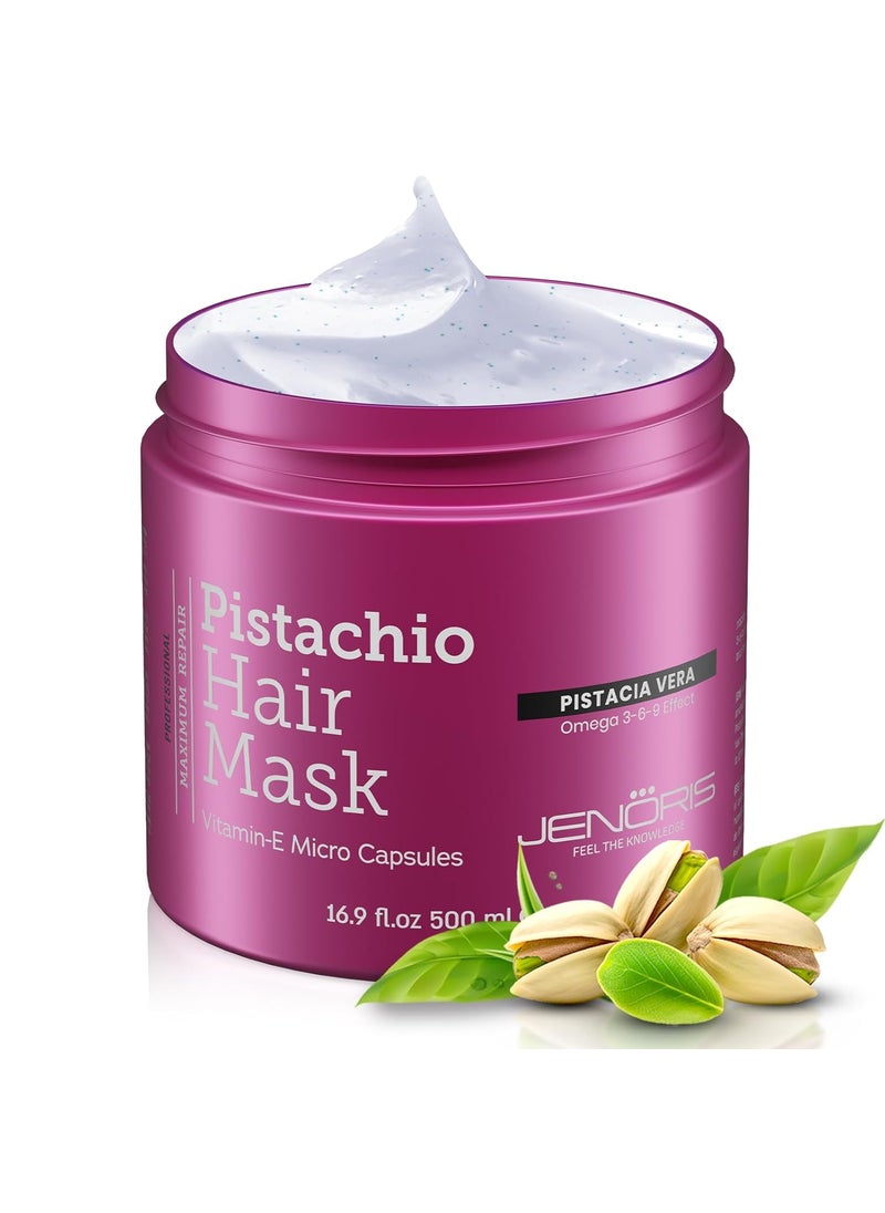 Jenoris Pistachio Hair Mask for Dry Damaged Hair – Deep Conditioning Hair Mask Treatment with Pistachio Oil & Vitamin E, For Color-Treated Hair, For Hair Repair, Paraben & Salt Free, 16.9 Fl Oz