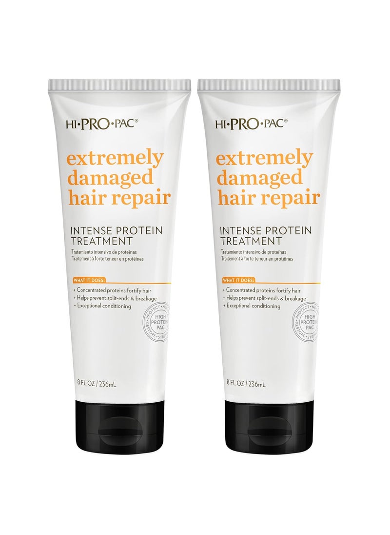 Hi-Pro-Pac Hair Mask - Extremely Damaged Hair Repair - (2-Pack) 8 fl oz - Intense Protein Treatment Masque - Deeply Conditions, Fortifies, and Helps Prevent Split Ends and Breakage
