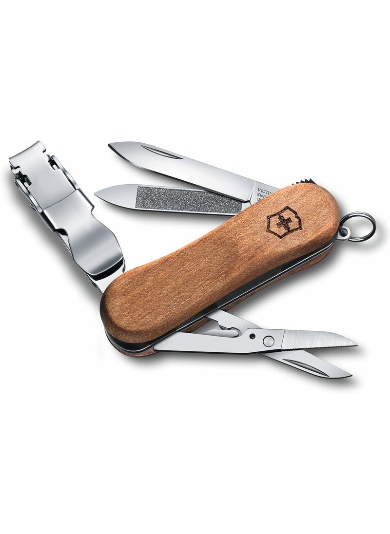 Victorinox Nail Clip 580 Wood Swiss Army Knife, 6 Functions, Swiss Made Pocket Knife with Nail File, Nail Cleaner and Small Blade - Walnut