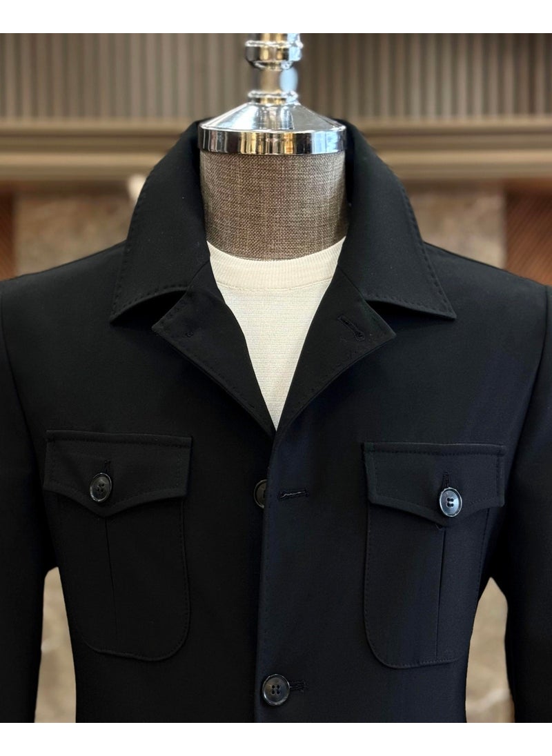 Tailor Adem Altun Italian Style Slim Fit Safari Jacket Trouser Suit Black T11957