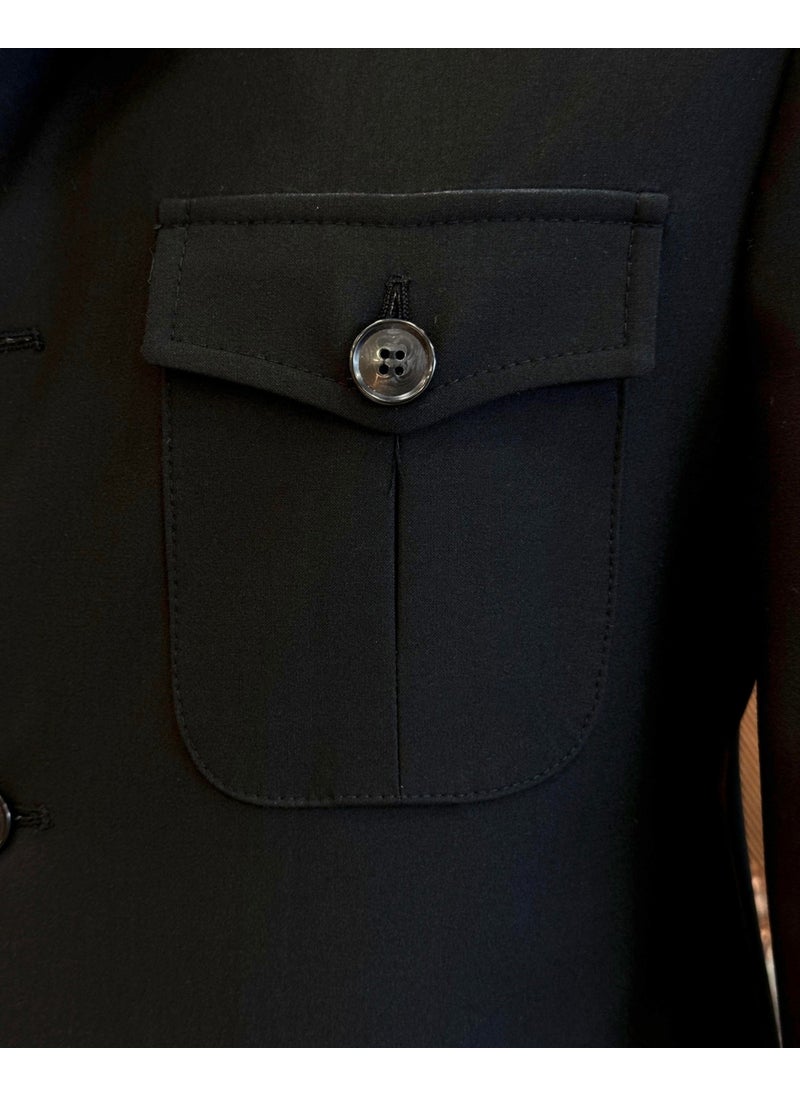 Tailor Adem Altun Italian Style Slim Fit Safari Jacket Trouser Suit Black T11957