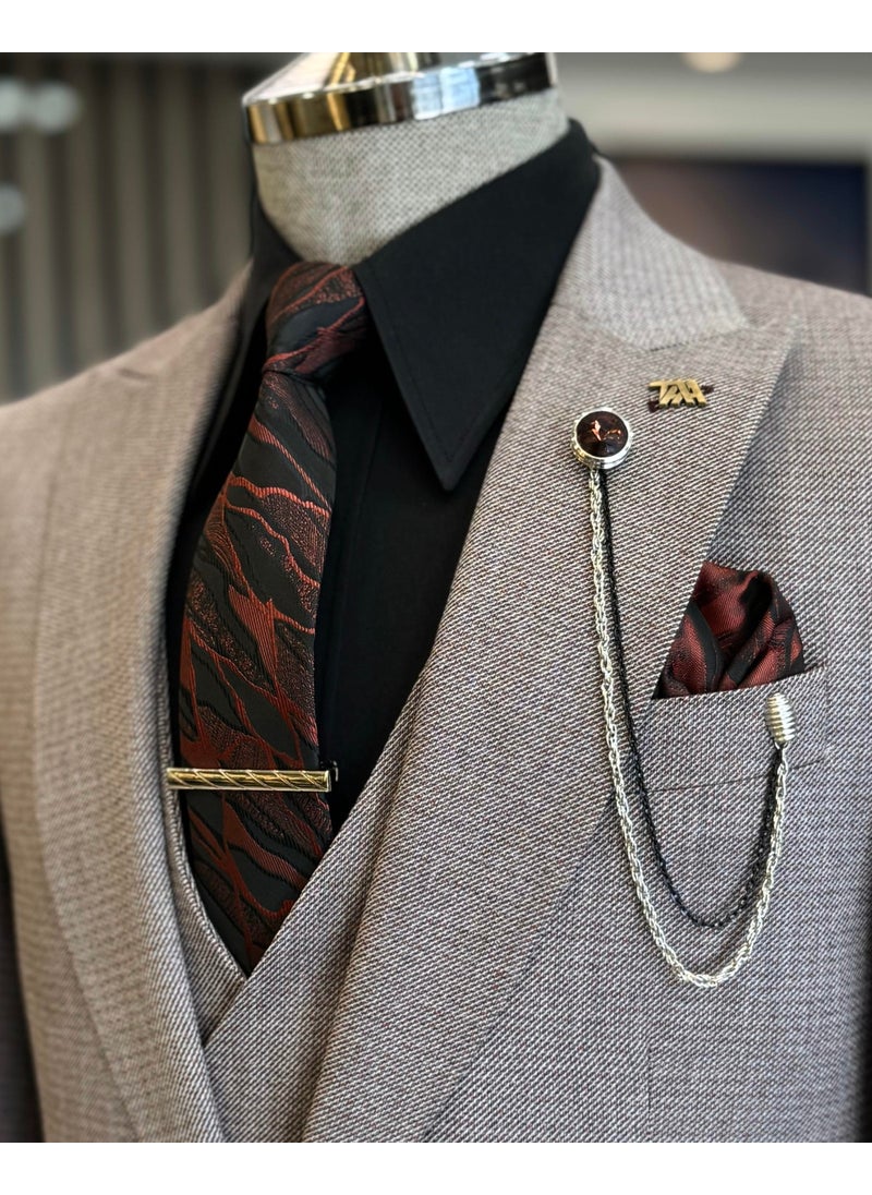 Tailor Adem Altun Italian Style Jacket Vest Trousers Suit Claret Red T12561