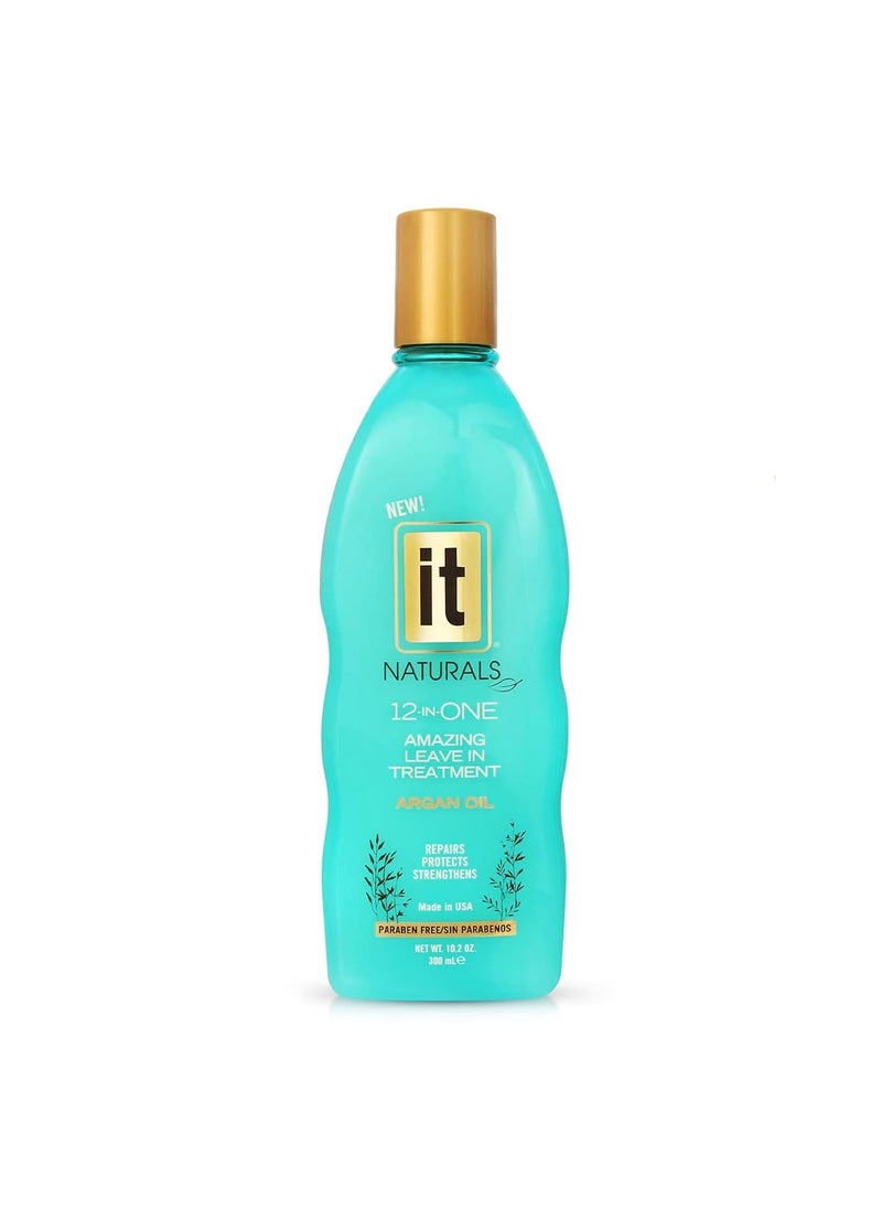 IT Naturals Argan Oil 12-In-One Amazing Leave In Treatment, 10.2oz - Repairs, Protects & Strengthen Hair Split Ends & Breakage - for All Hair Types - Moisturizing & Volumizing - Paraben Free