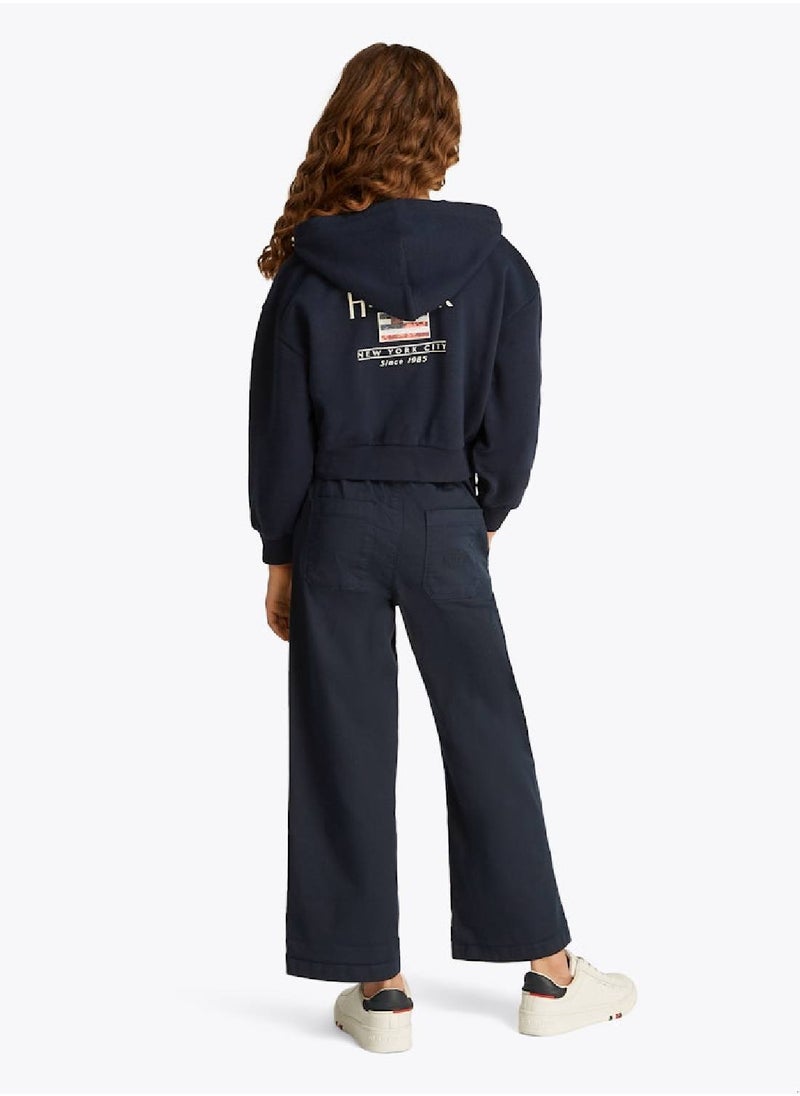 Girls' Wide Leg Trousers - Cotton Blend, Blue