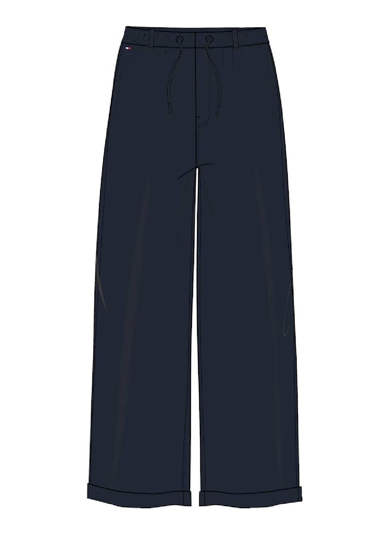 Girls' Wide Leg Trousers - Cotton Blend, Blue