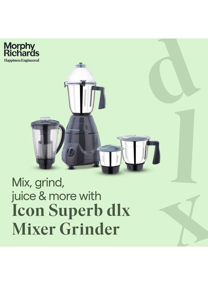 (Refurbished) Morphy Richards Icon Superb 750W Mixer Grinder| 4 Stainless Steel Mixer Jars including Juicer Jar| 3-Speed Control with Pulse Effect| 1-Yr Warranty by Brand| Silver & Black