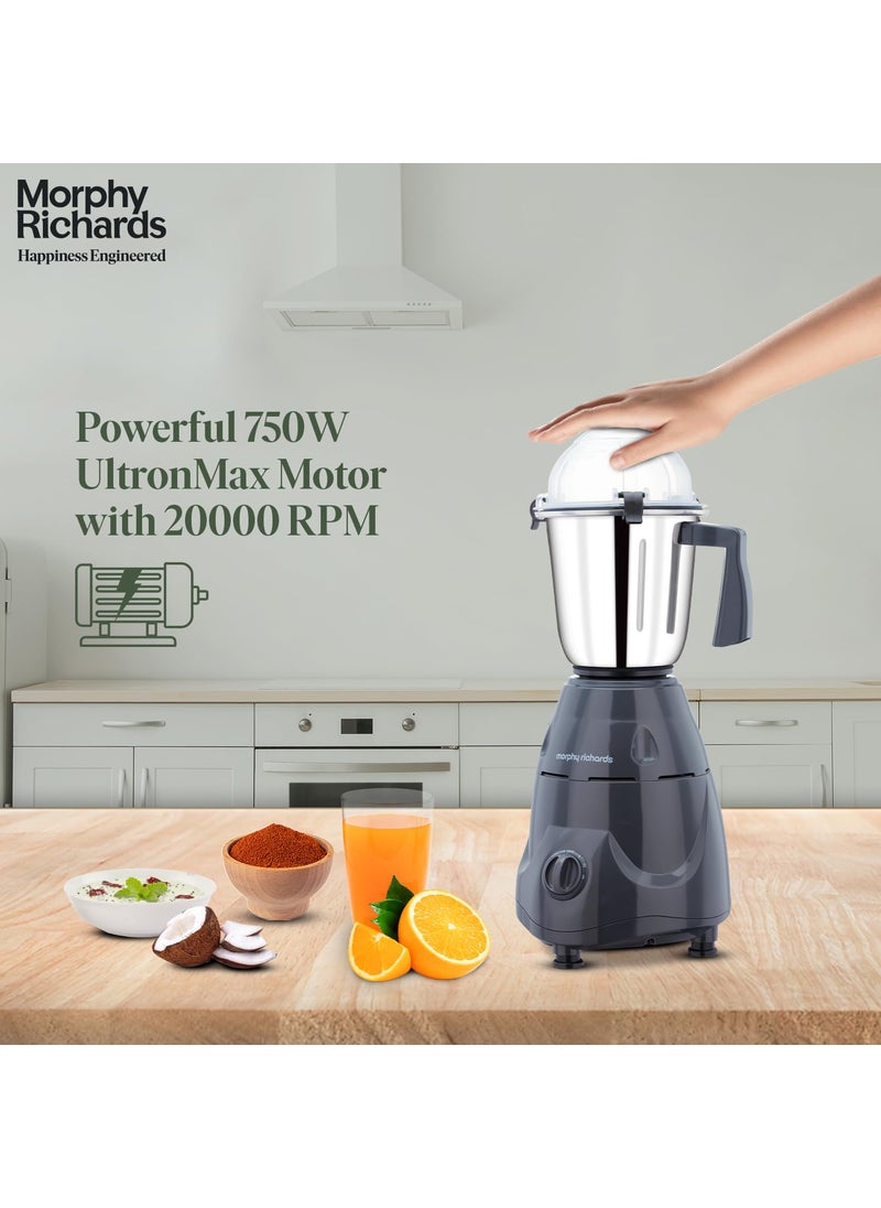 (Refurbished) Morphy Richards Icon Superb 750W Mixer Grinder| 4 Stainless Steel Mixer Jars including Juicer Jar| 3-Speed Control with Pulse Effect| 1-Yr Warranty by Brand| Silver & Black