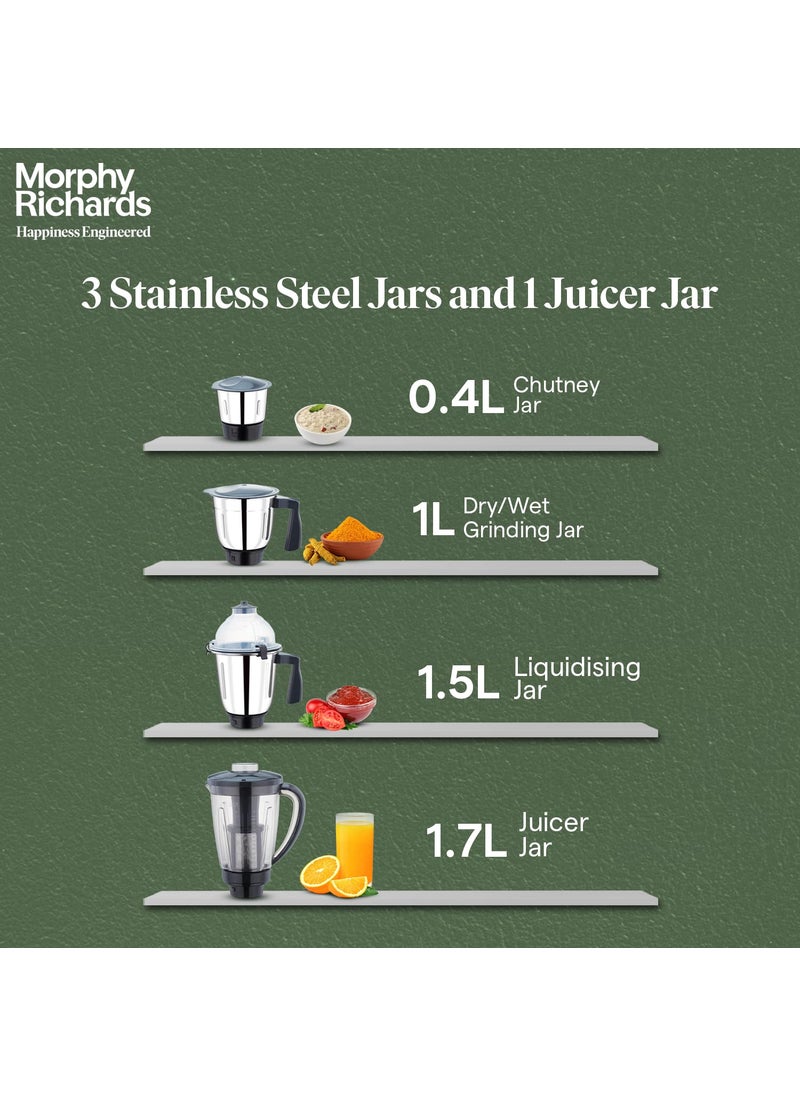 (Refurbished) Morphy Richards Icon Superb 750W Mixer Grinder| 4 Stainless Steel Mixer Jars including Juicer Jar| 3-Speed Control with Pulse Effect| 1-Yr Warranty by Brand| Silver & Black