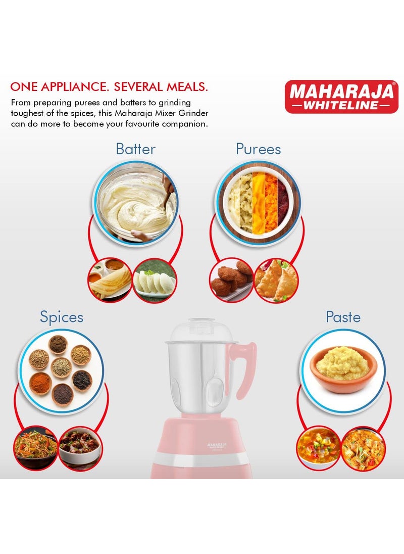Maharaja Whiteline Ultramax Elite Mixer Grinder with 4 Jars, Long Lasting Performance with 800 Watt Motor | Vacuum Feet | Overload Heat Protector | 5 Year Motor Warranty (Red) Plastic