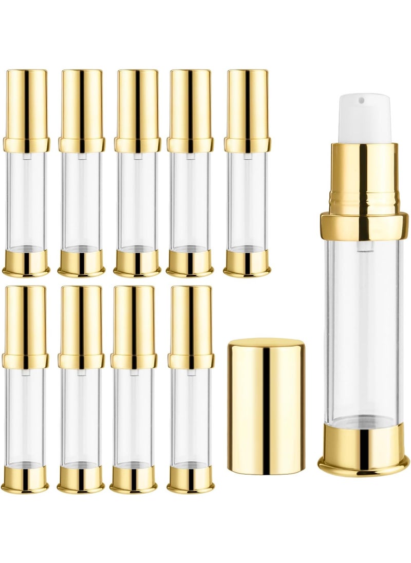10 Pcs Empty Airless Pump Bottle Travel Cosmetic Cream Pump Bottle Refillable Vacuum Dispenser Pump Containers for Lotion Cream and More (gold-10ml)