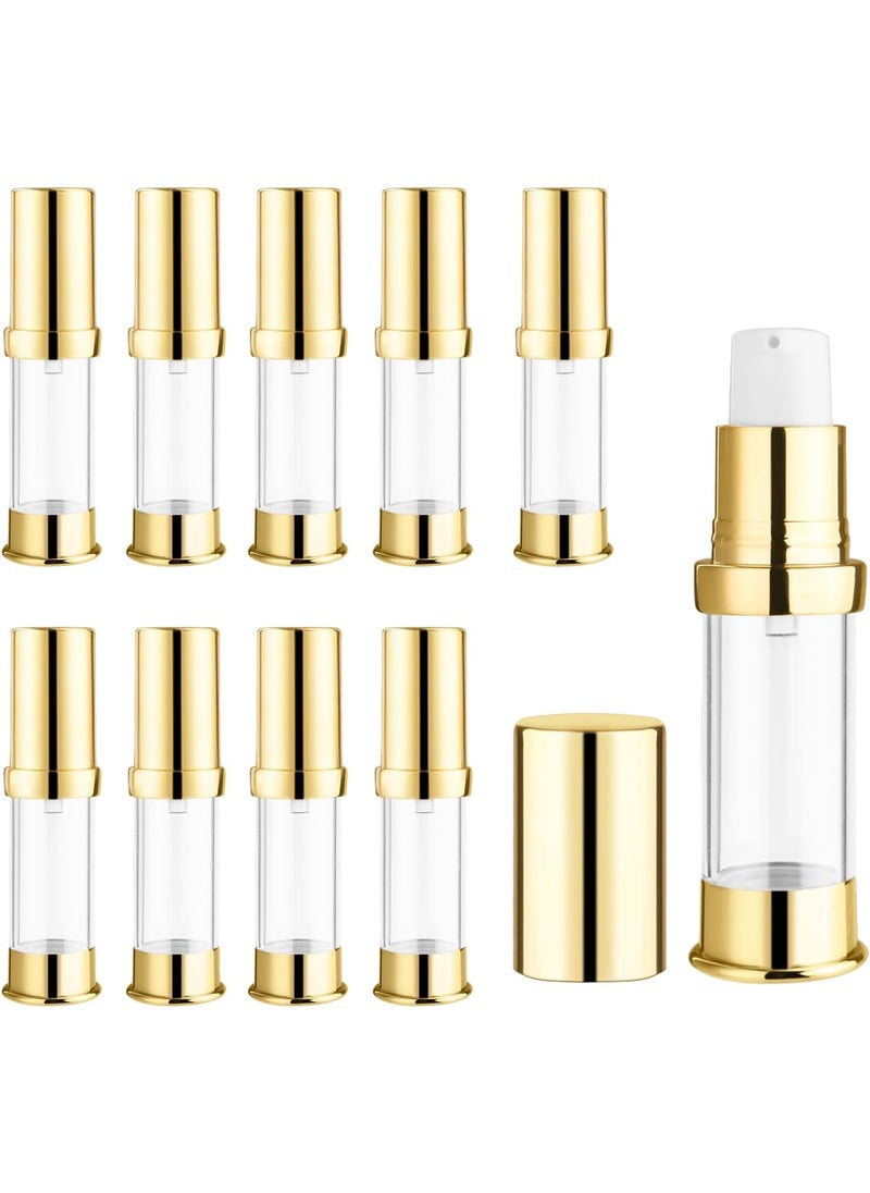 10 Pcs Empty Airless Pump Bottle Travel Cosmetic Cream Pump Bottle Refillable Vacuum Dispenser Pump Containers for Lotion Cream and More (gold-5ml)