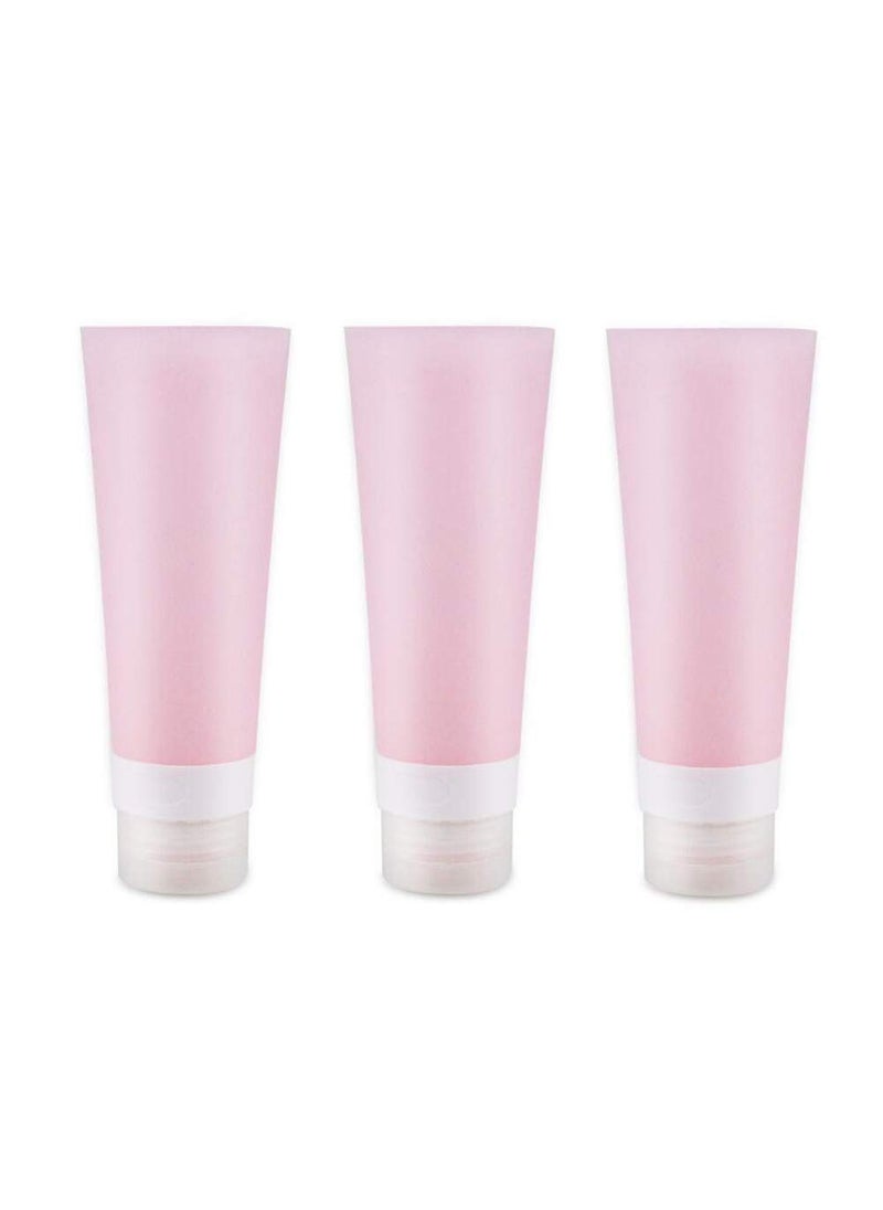 3pcs Pink Portable Leakproof Silicone Bottle - Empty Refillable Soft Squeezable Travel Bottle Containers For Body Lotion Shower Gel Shampoo Face Cleanser Toothpaste With Flip Lid size 80ml