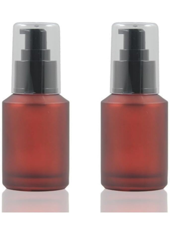 2PCS 60ml/2oz Wine Red Empty Glass Lotion Pump Bottles Dispenser with Pump Head Top Travel Sample Packing Cosmetic Makeup Container Storage for Lotion Emulsion Essence Massage Oil