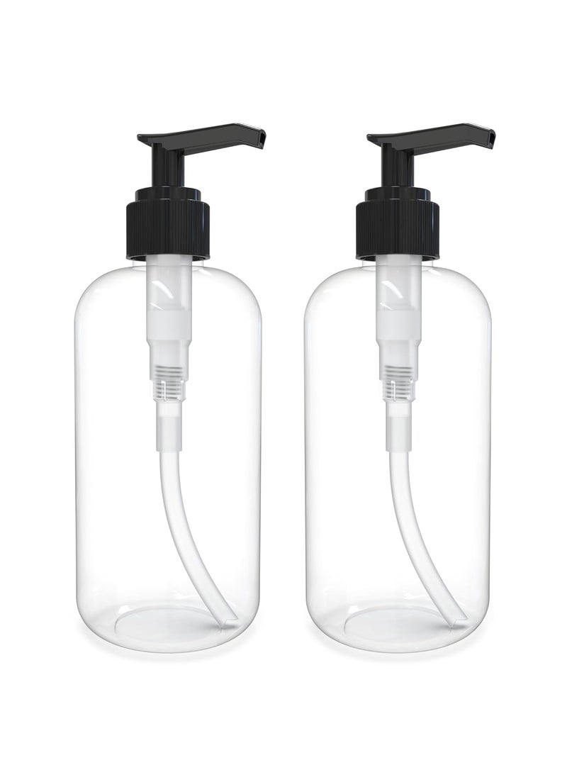 BRIGHTFROM Empty Lotion Pump Bottles 8 Oz, Refillable Plastic Containers, BPA-Free PETE1, Clear, Great for - Soap, Shampoo, Lotions, Liquid Body Soap, Creams and Massage Oil's (Pack of 2, Black)