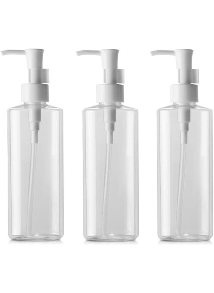Refillable Plastic Clear Flat Pumps Lotion Cream Cleansing Oil Dispenser Bottle Travel Bottles Pump Bottle Make Up Cosmetic Container Holder Pack of 3 (100ml)