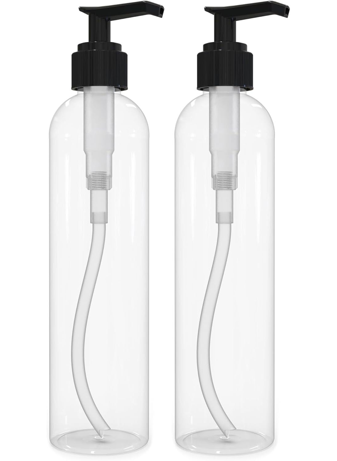 BRIGHTFROM Lotion Pump Bottles, Empty 8 OZ, BPA-Free Refillable Plastic Containers, Clear with Black Dispenser for - Soap, Shampoo, Lotions, Liquid Body Soap, Creams and Massage Oil (2 Pack)